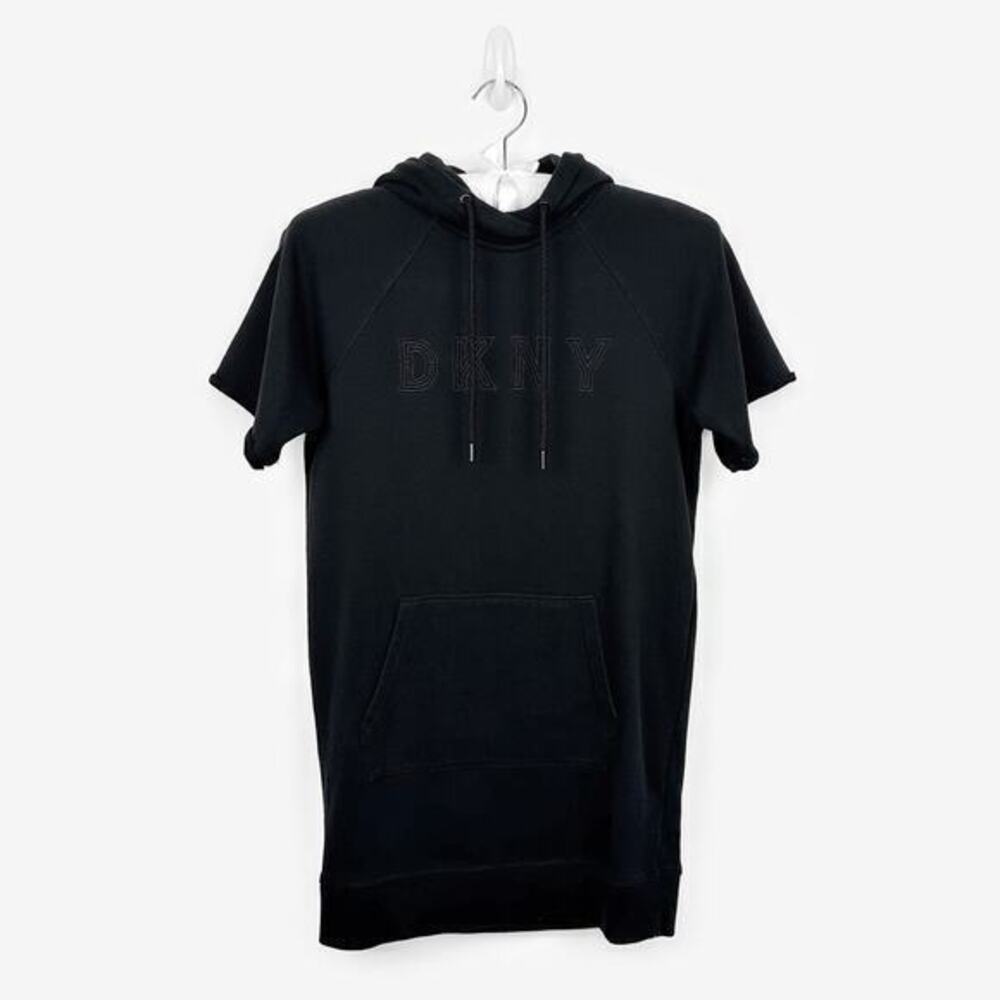 DKNY Sport Hooded Mini Dress Size XXS Black Cotton Blend Urban Athleisure Lounge